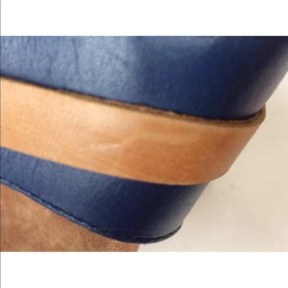 New Juicy Couture Women Block Heel Peep Toe Leather Raffia Navy Blue 9 Shoes - Picture 11 of 12